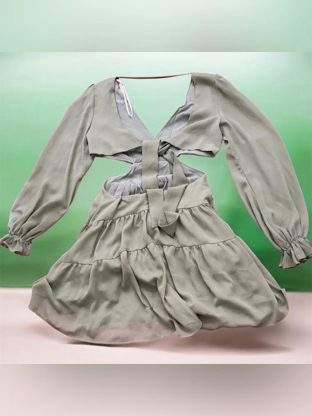 Women's Sage Long-Sleeve Tiered Mini Dress